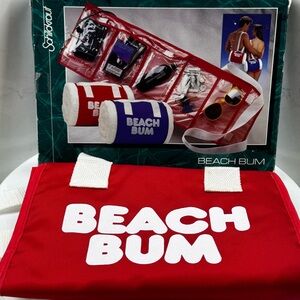 Vintage 1980s BEACH BUM TOTE BAG in Poppy Red 5 Pocket Carry-All NIB